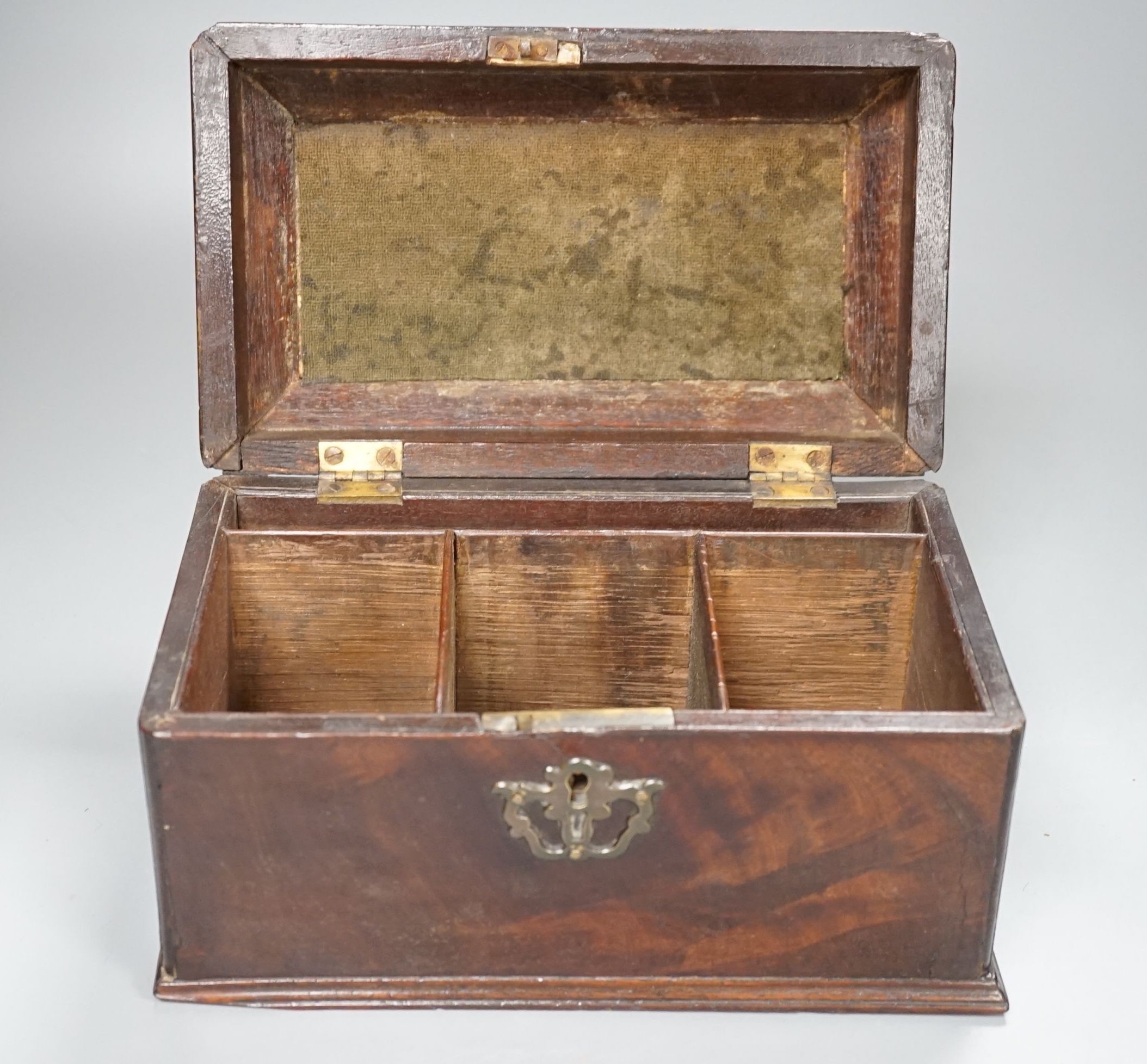 A Georgian mahogany tea caddy (feet missing) - 16cm high